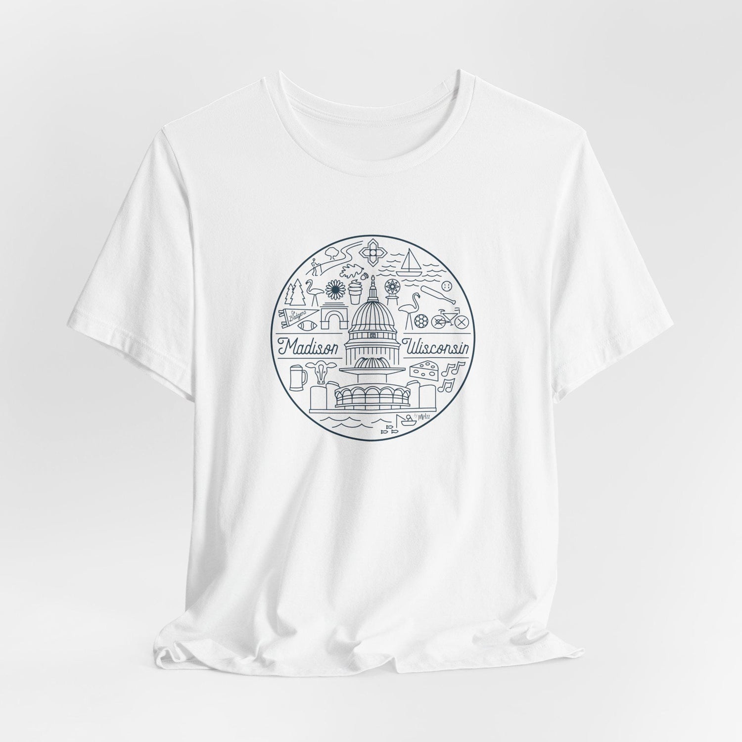 Madison Wisconsin Landmarks Tee: Minimalist Line Art Souvenir