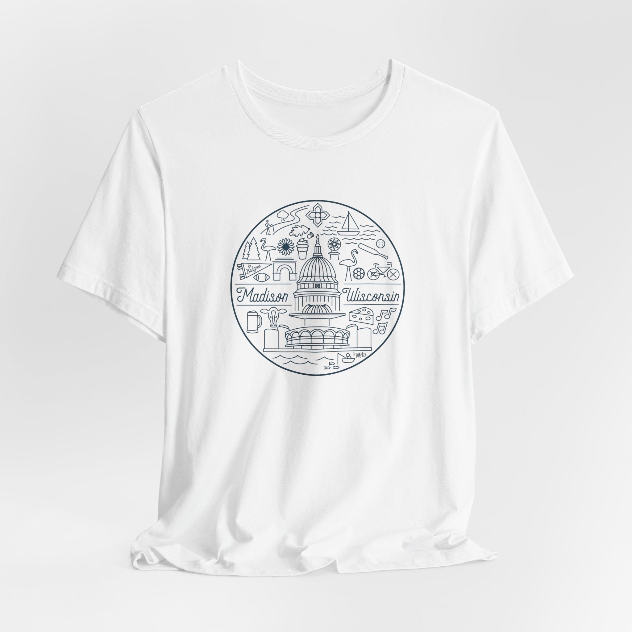 Madison Wisconsin Landmarks Tee: Minimalist Line Art Souvenir