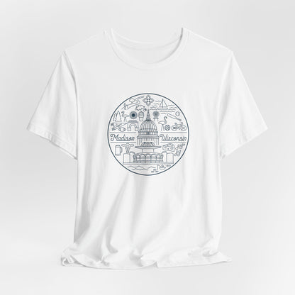 Madison Wisconsin Landmarks Tee: Minimalist Line Art Souvenir