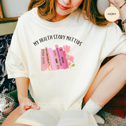 May include: A white t-shirt with the text &amp;