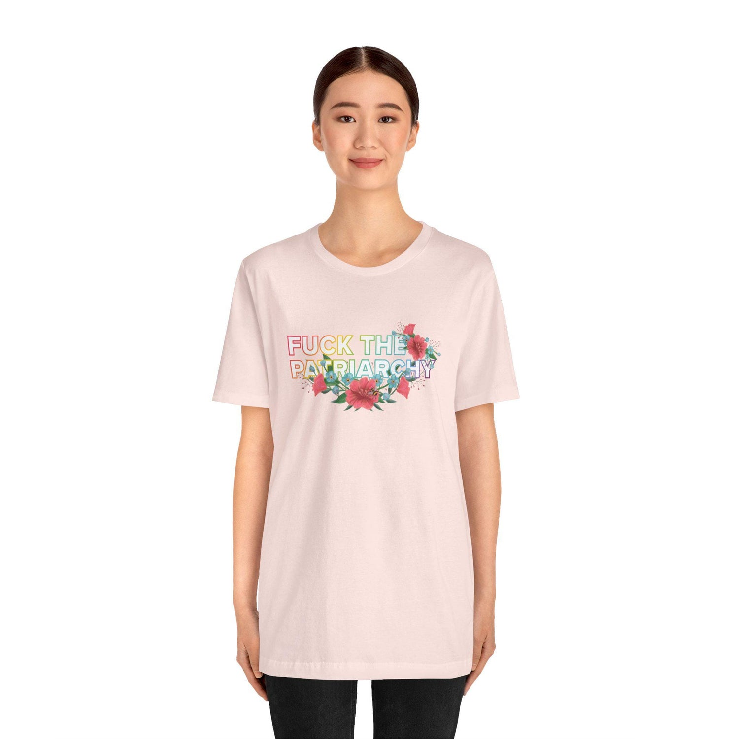 Feminist Floral T-Shirt: Anti-Patriarchy Rainbow Pride Tee