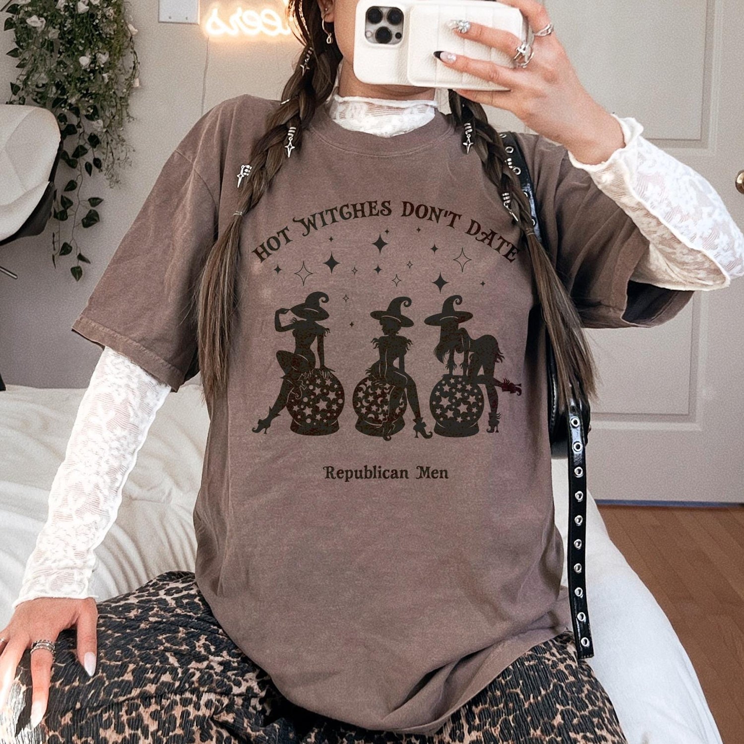 Hot Witches Dont Date Republican Men Shirt, Halloween Witch T-Shirt, Funny Halloween Shirt, Spooky Witch Tee, Witchy Halloween Apparel