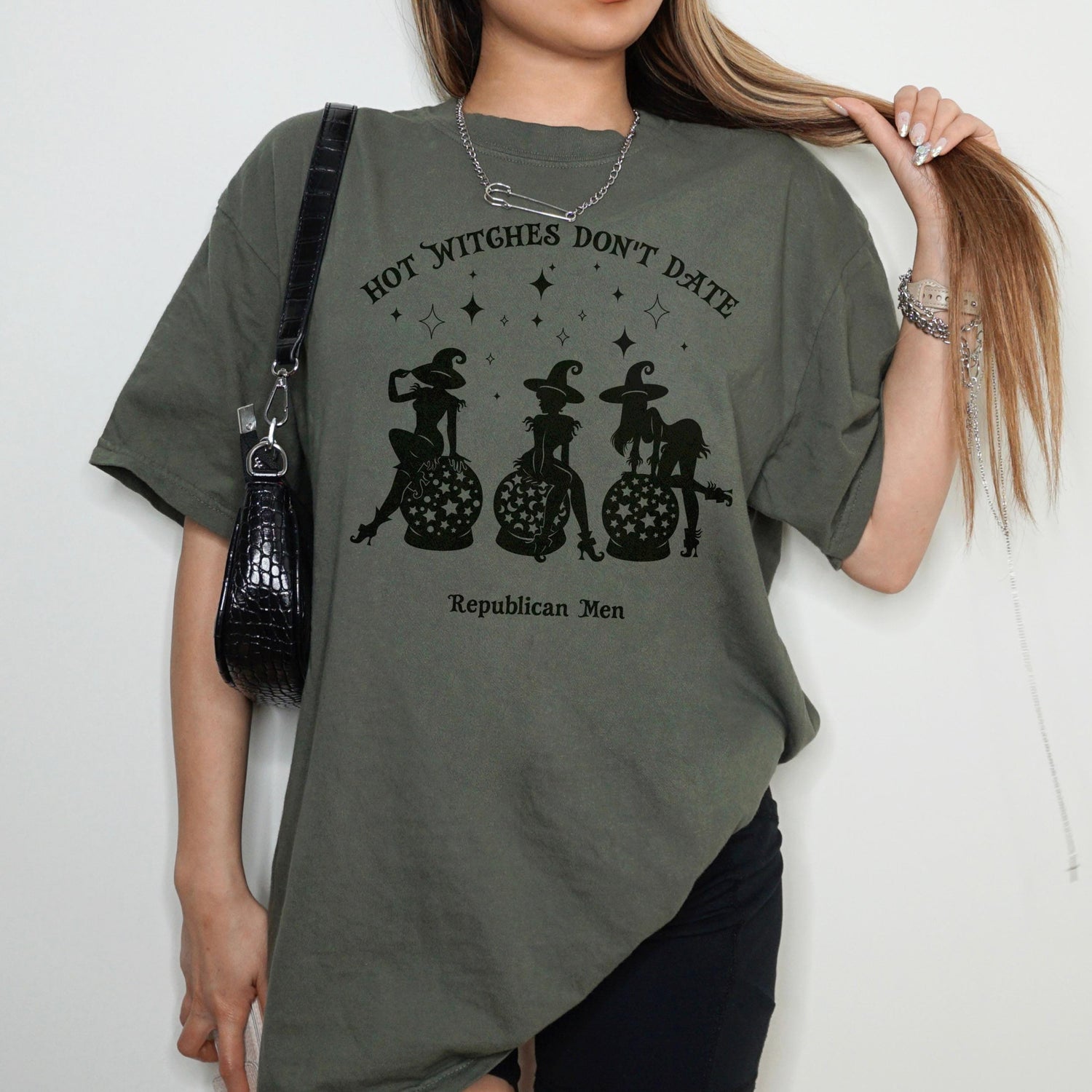 Hot Witches Dont Date Shirt Halloween TShirt Funny Witch Graphic Tee Spooky Season Women Top Halloween Party Costume