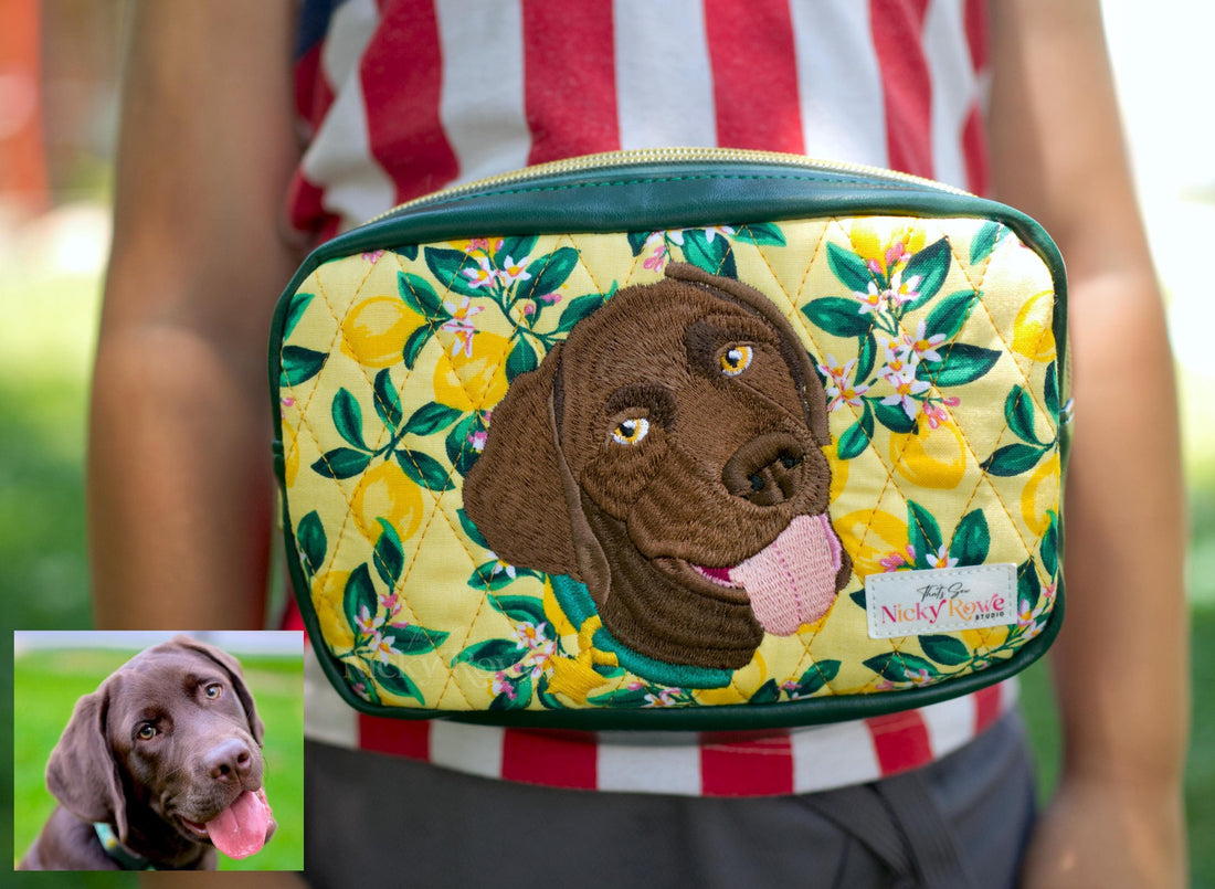 Quilted Pet Portrait Embroidered fanny Pack with Quick Release Buckle - NO AI