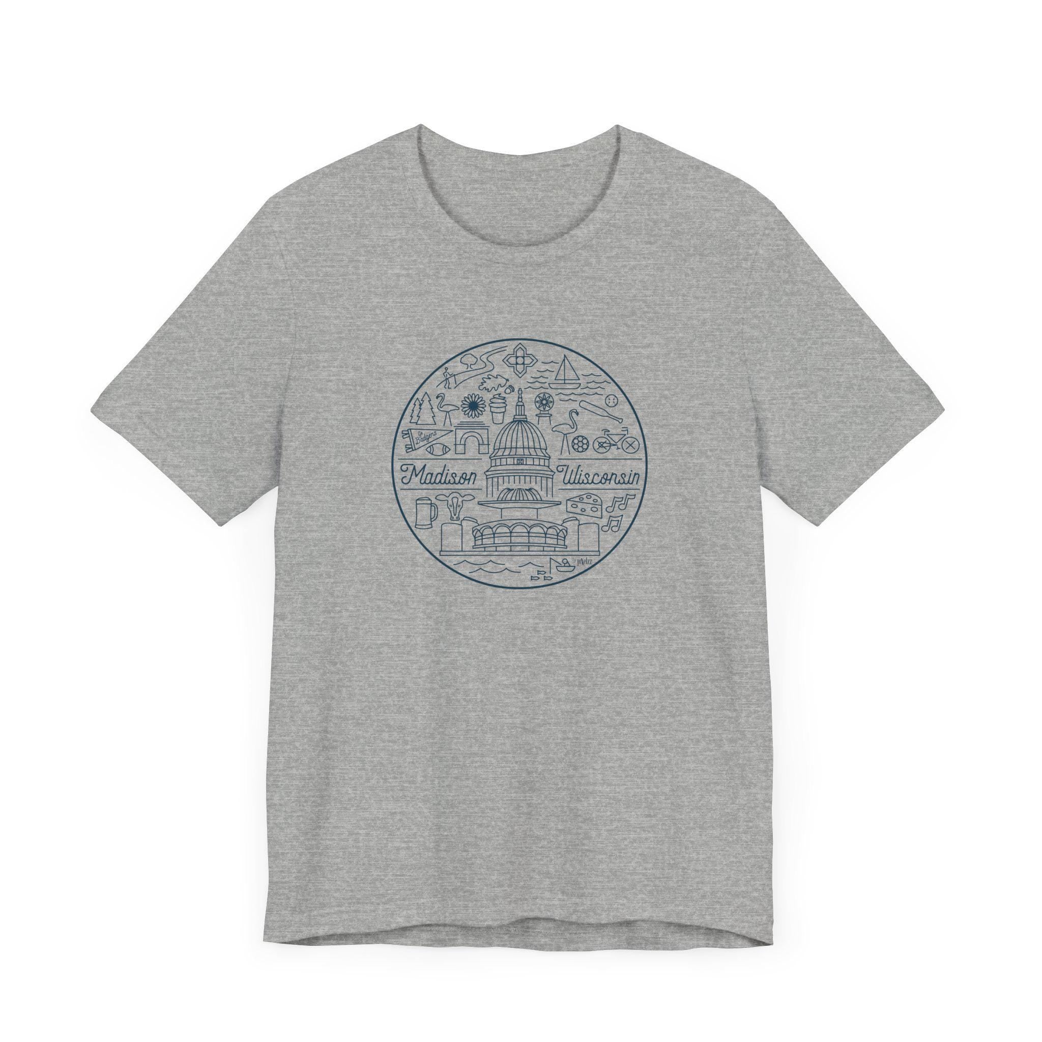 Madison Wisconsin Landmarks Tee: Minimalist Line Art Souvenir