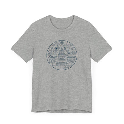 Madison Wisconsin Landmarks Tee: Minimalist Line Art Souvenir