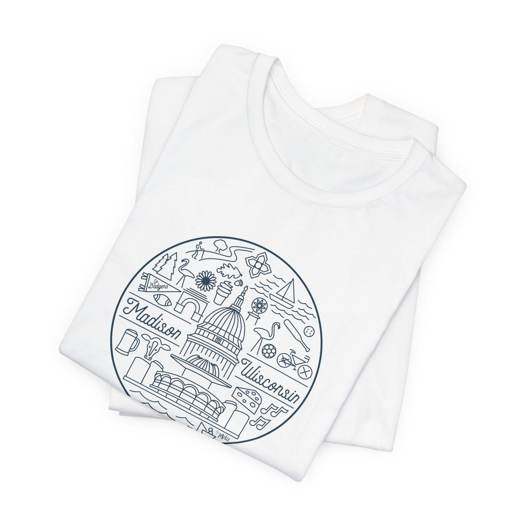 Madison Wisconsin Landmarks Tee: Minimalist Line Art Souvenir