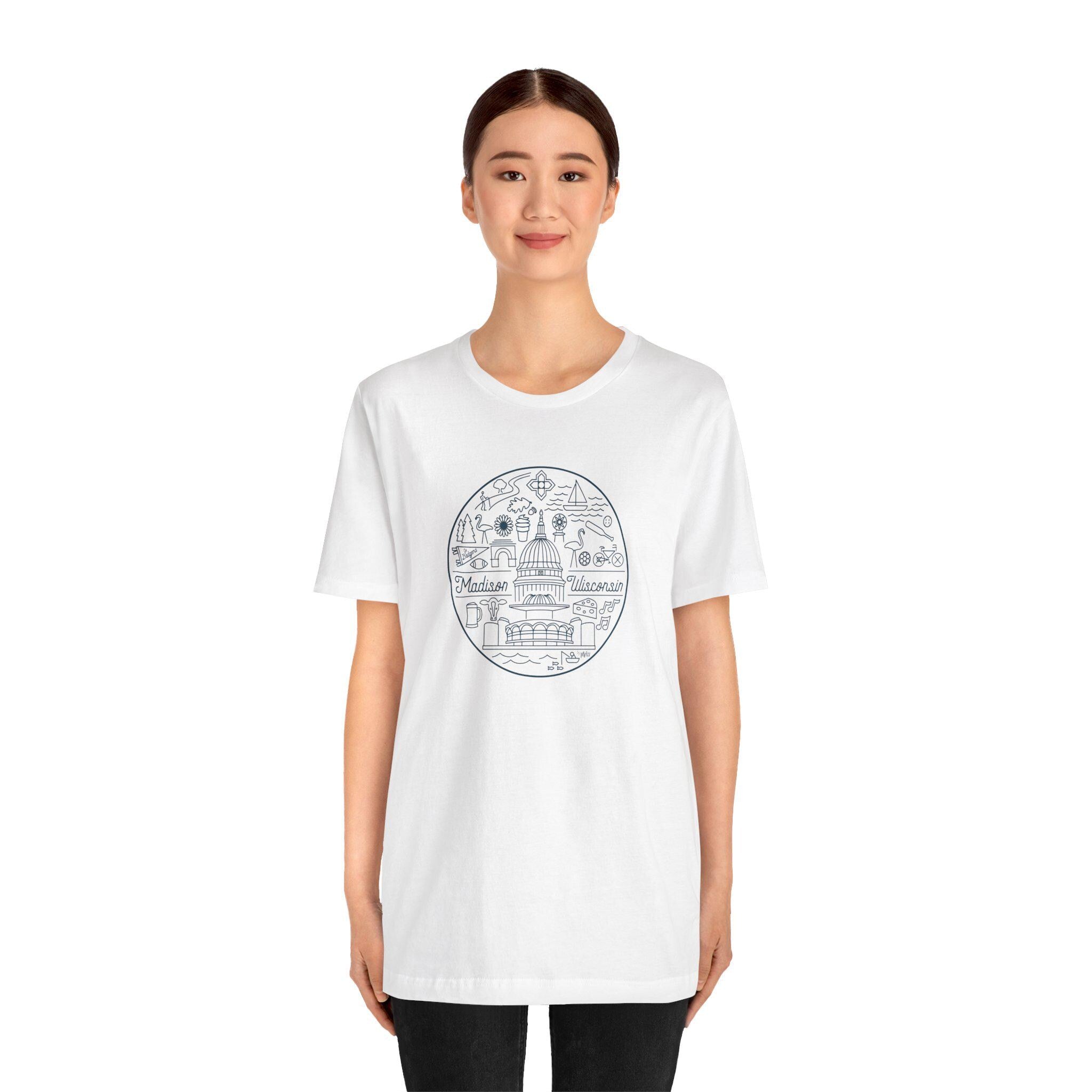 Madison Wisconsin Landmarks Tee: Minimalist Line Art Souvenir