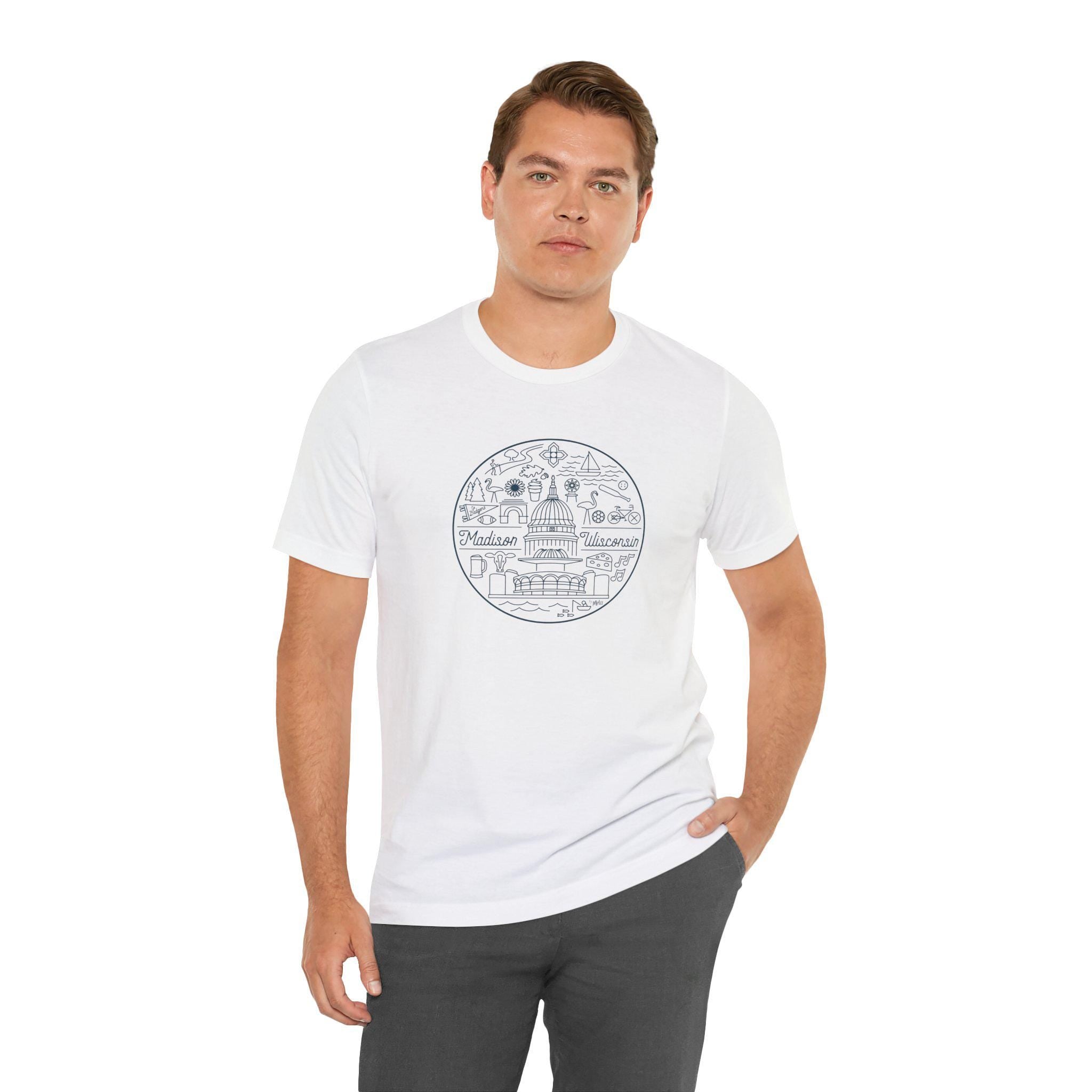 Madison Wisconsin Landmarks Tee: Minimalist Line Art Souvenir