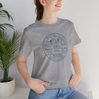 Madison Wisconsin Landmarks Tee: Minimalist Line Art Souvenir