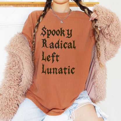 Spooky Radical Left Lunatic, Halloween Shirt, Funny Costume, Trendy Fall Fashion, Graphic Tee, Unisex Casual Clothing, Gifts