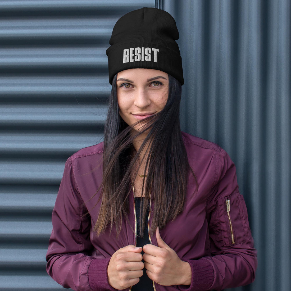 Resist Embroidered Beanie