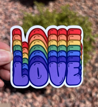 Rainbow LOVE Sticker: Retro Pride LGBTQ+ Vinyl Decal
