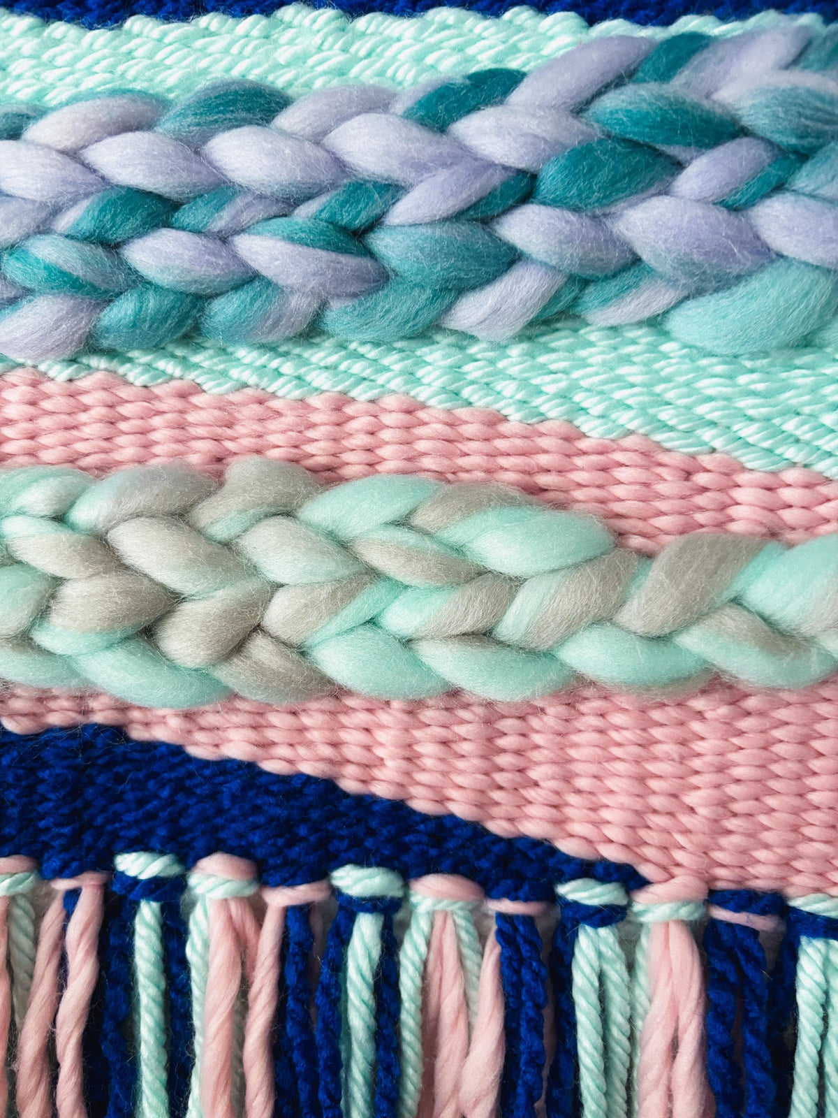 Blue Teal and Pink woven wall hanging, weaving, home decor, fiber art, boho, colorful