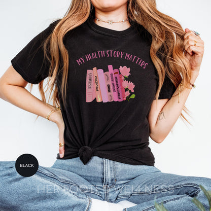 May include: A black t-shirt with the text &amp;