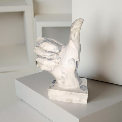 Marbled Concrete Thumbs Up Statue: Handcrafted Desk Decor