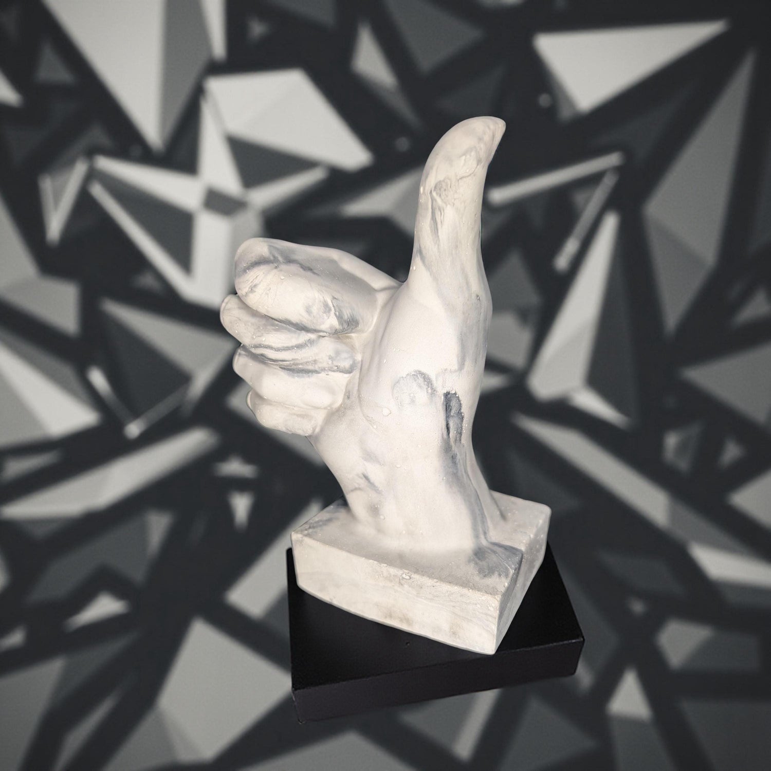 Marbled Concrete Thumbs Up Statue: Handcrafted Desk Decor