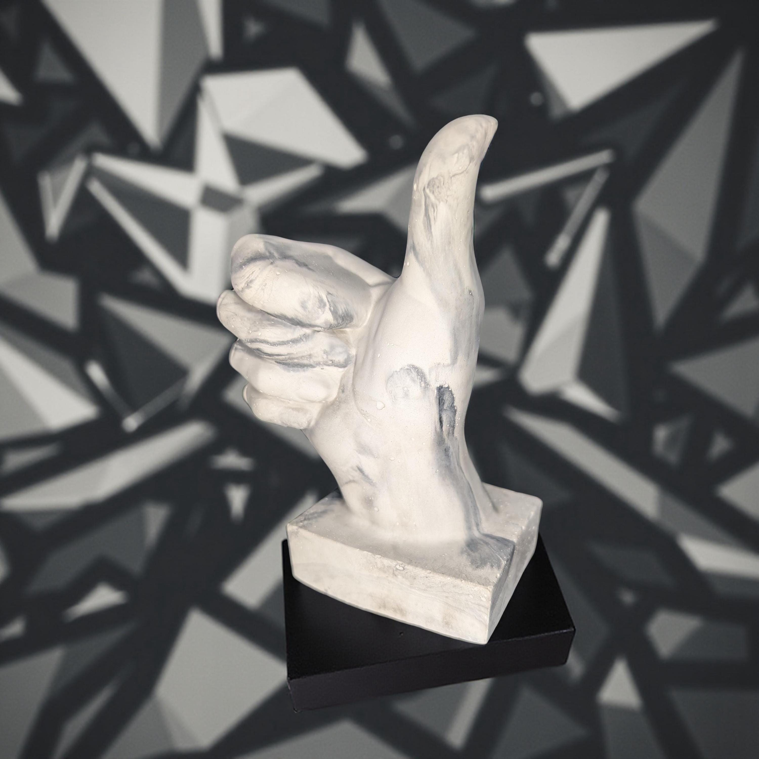 Marbled Concrete Thumbs Up Statue: Handcrafted Desk Decor