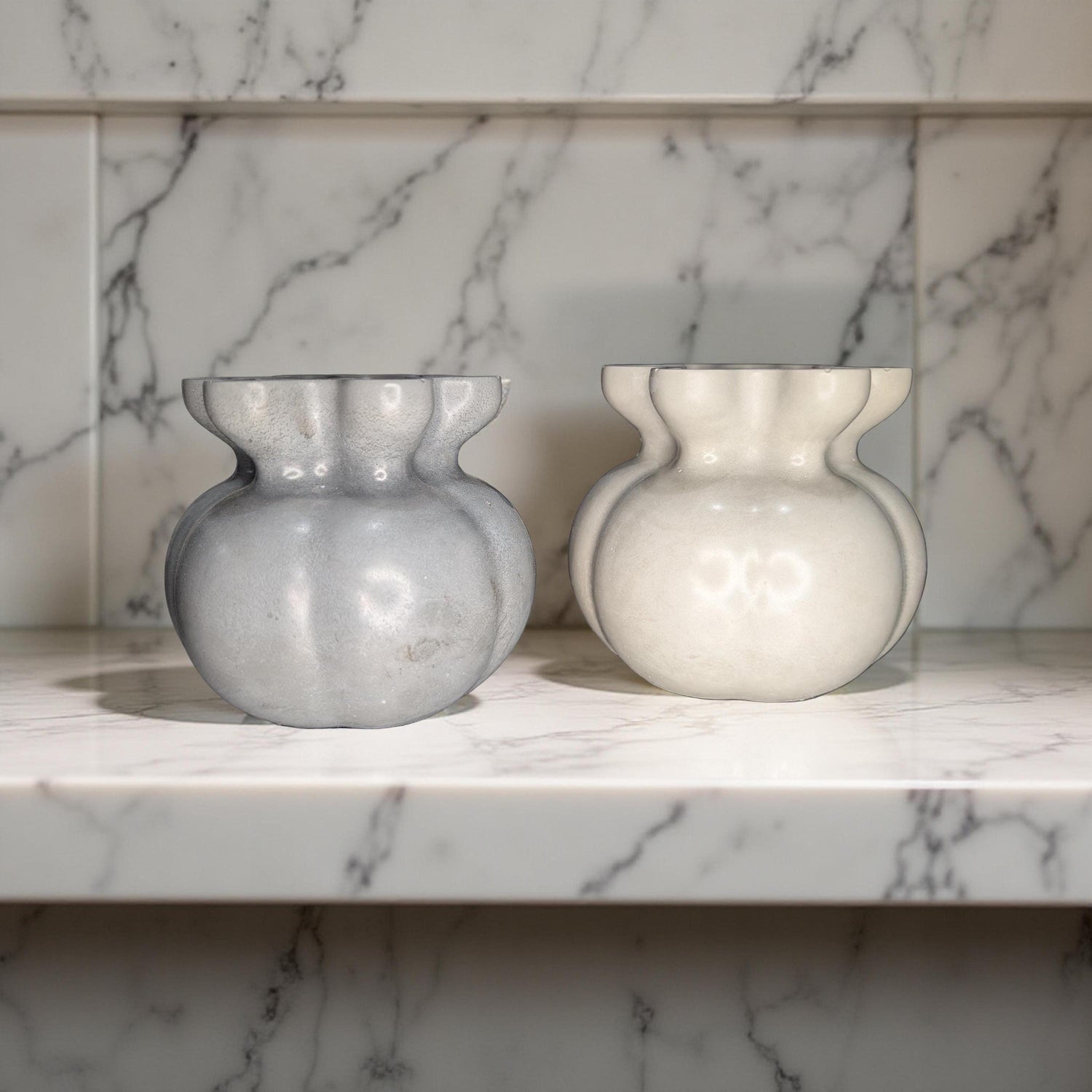 Concrete Bag Vase: Modern Fluted Rim Decor - Grey or Natural