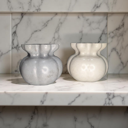 Concrete Bag Vase: Modern Fluted Rim Decor - Grey or Natural