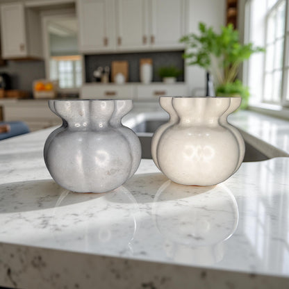 Concrete Bag Vase: Modern Fluted Rim Decor - Grey or Natural
