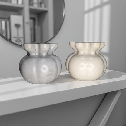 Concrete Bag Vase: Modern Fluted Rim Decor - Grey or Natural