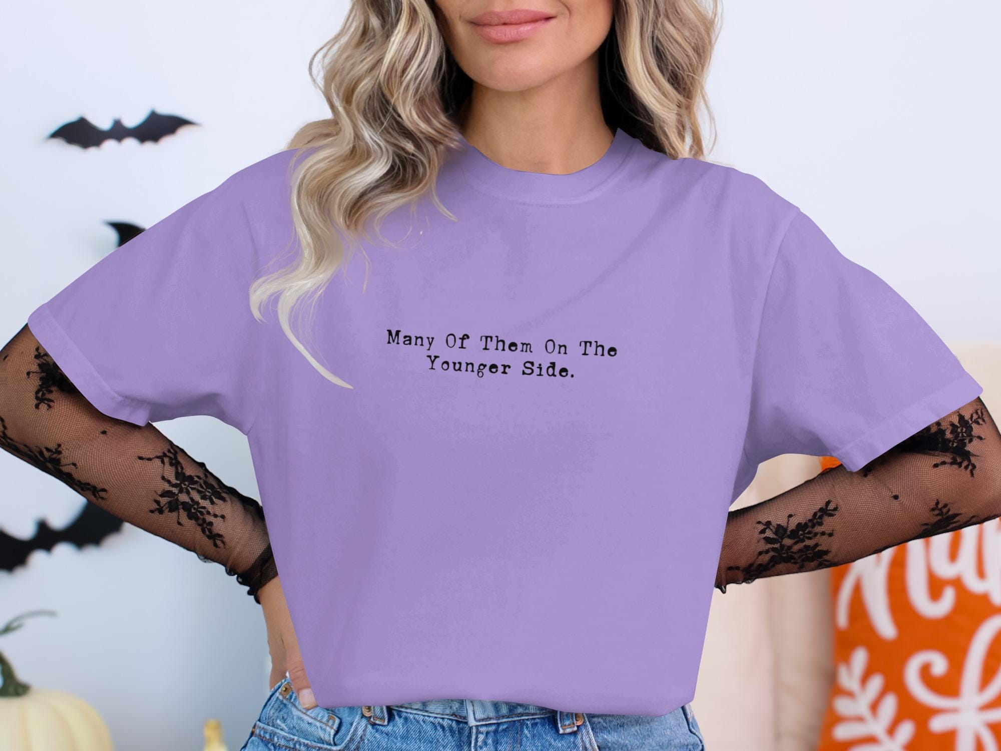Funny Quote Graphic Tee, Casual Purple T-Shirt, Halloween Costume Shirt, Trendy Halloween Top, Cute Witch Outfit, Spooky Season Apparel