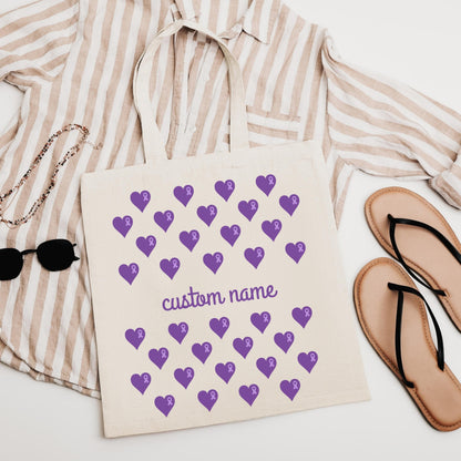 Personalized MCAS Awareness Tote Bag | Custom Support Gift for Mast Cell Activation Syndrome | Customized Name Purple Ribbon MCA Canvas Bag