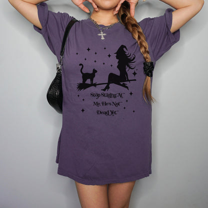 Funny Witch T-Shirt, Halloween Cat Witch Shirt, Spooky Season Tee, Stop Staring Shirt, Women&amp;