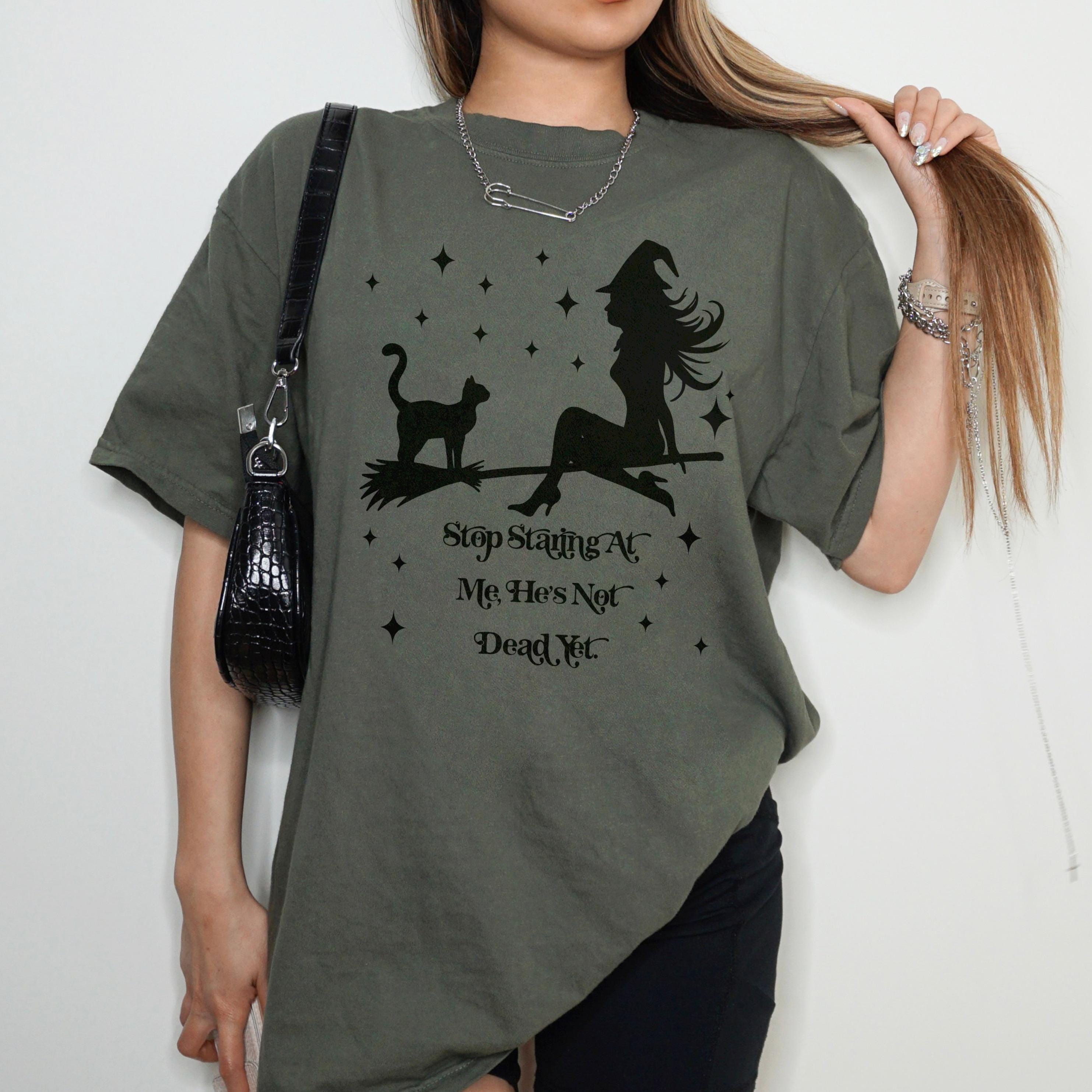 Witch and Cat Graphic Tee, Halloween Witchy Shirt, Funny Halloween Gift, Spooky Season Top, Witchy Fashion Statement