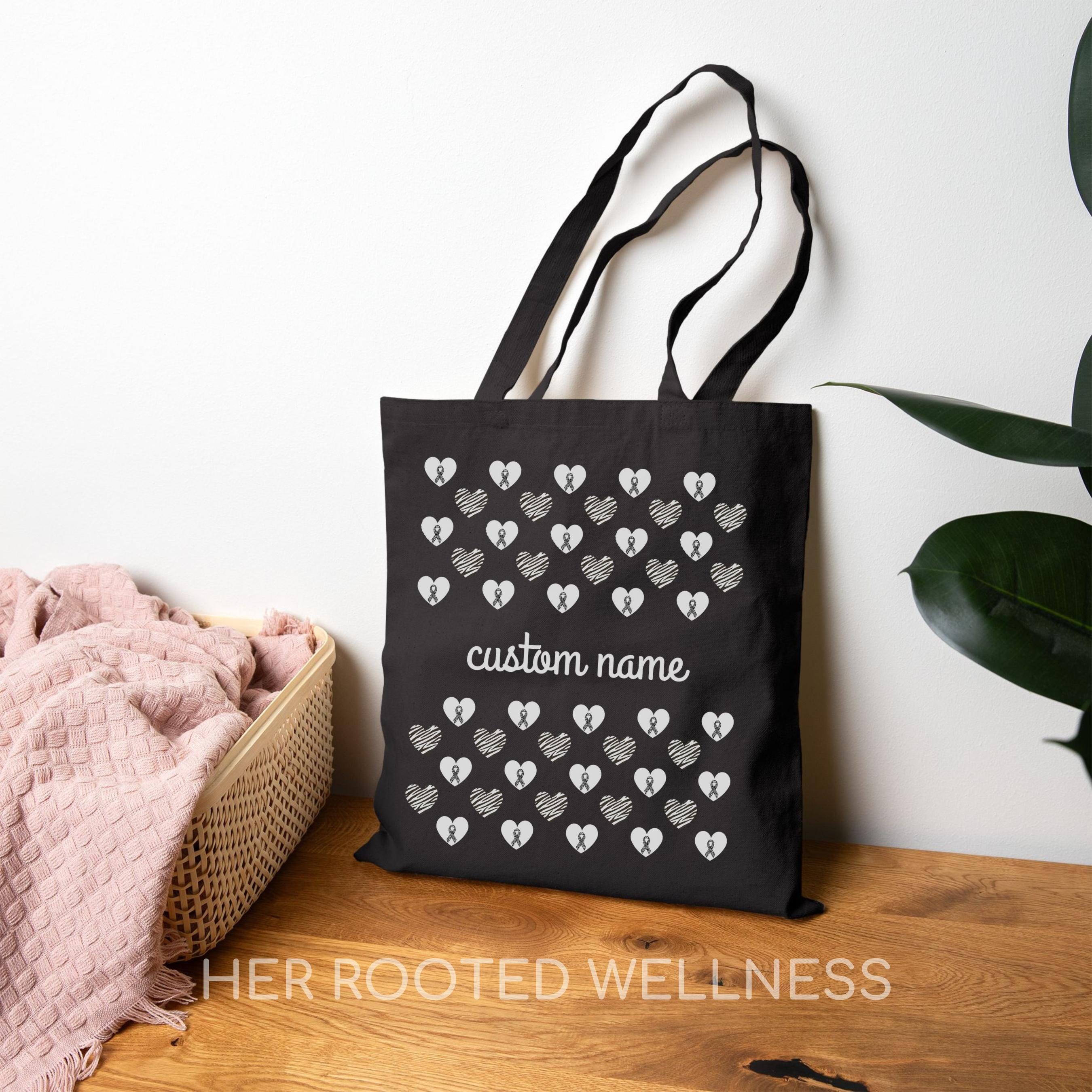 Personalized Rare Disease Awareness Tote Bag | Custom EDS Support Gift | Customized Name Medical Zebra Ribbon Canvas Bag | Ehlers Danlos Bag