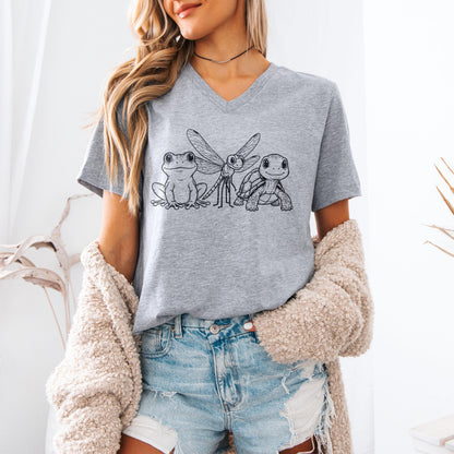 Frog Dragonfly Turtle V Neck T Shirt, Subtle F*ck Trump, Anti Trump Shirt, 8647, FDT, Political Humor Tee, Unique Design V Neck Top