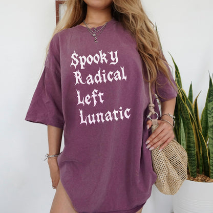 Spooky Radical Left Lunatic T-Shirt, Funny Graphic Tee, Halloween Party Shirt, Unique Slogan Top, Vintage Style Shirt