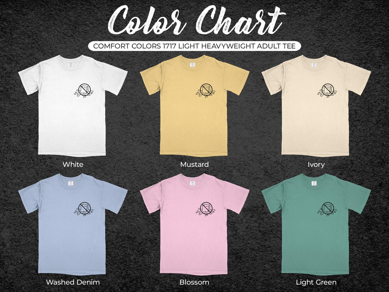 Comfort Colors 1717 Adult Tee Color Chart, 6 Color Options, Heavyweight T-Shirts, Casual Wear, Stylish and Comfortable, Unisex
