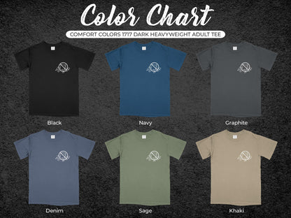 Comfort Colors 1717 Dark Heavyweight Adult Tee, Color Chart, Black Navy Graphite Denim Sage Khaki, Unisex, Soft Cotton Shirt