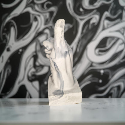 Marbled Concrete Thumbs Up Statue: Handcrafted Desk Decor