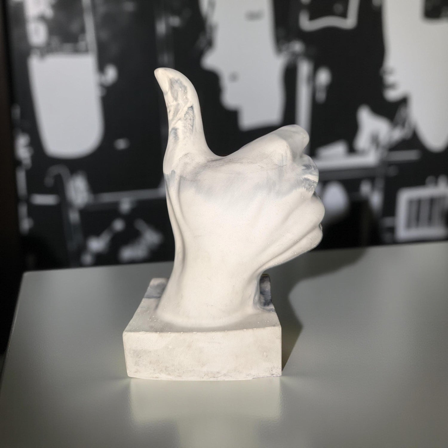 Marbled Concrete Thumbs Up Statue: Handcrafted Desk Decor