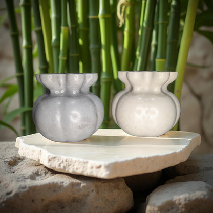 Concrete Bag Vase: Modern Fluted Rim Decor - Grey or Natural