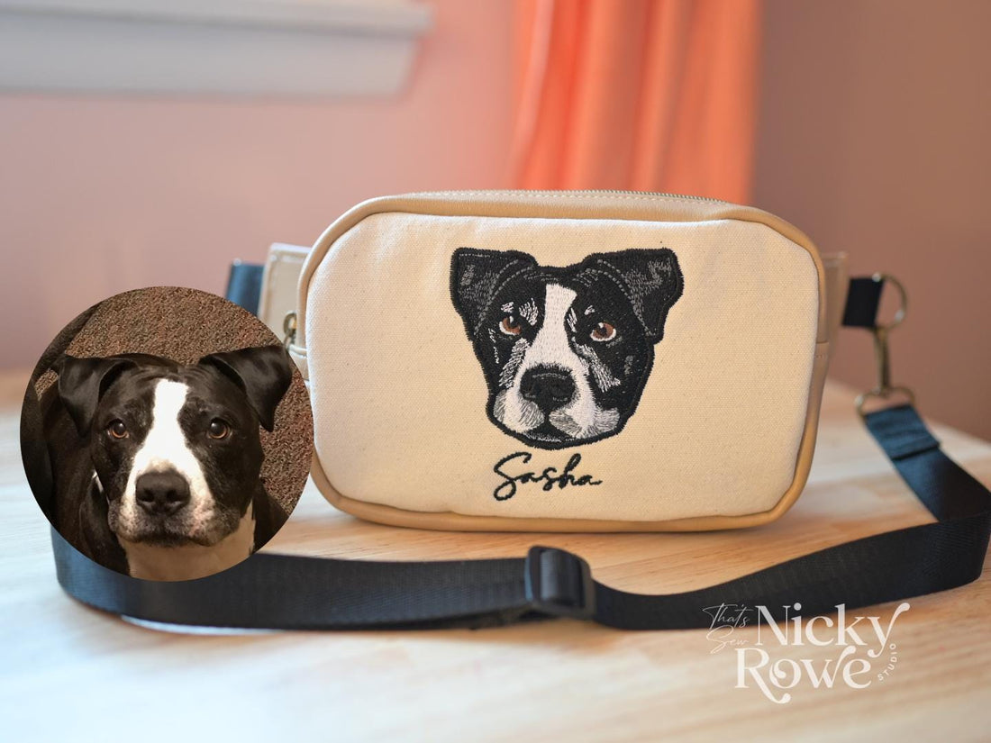 Custom Embroidered Pet Portrait Bag – Dog Walking Fanny Pack - NO AI