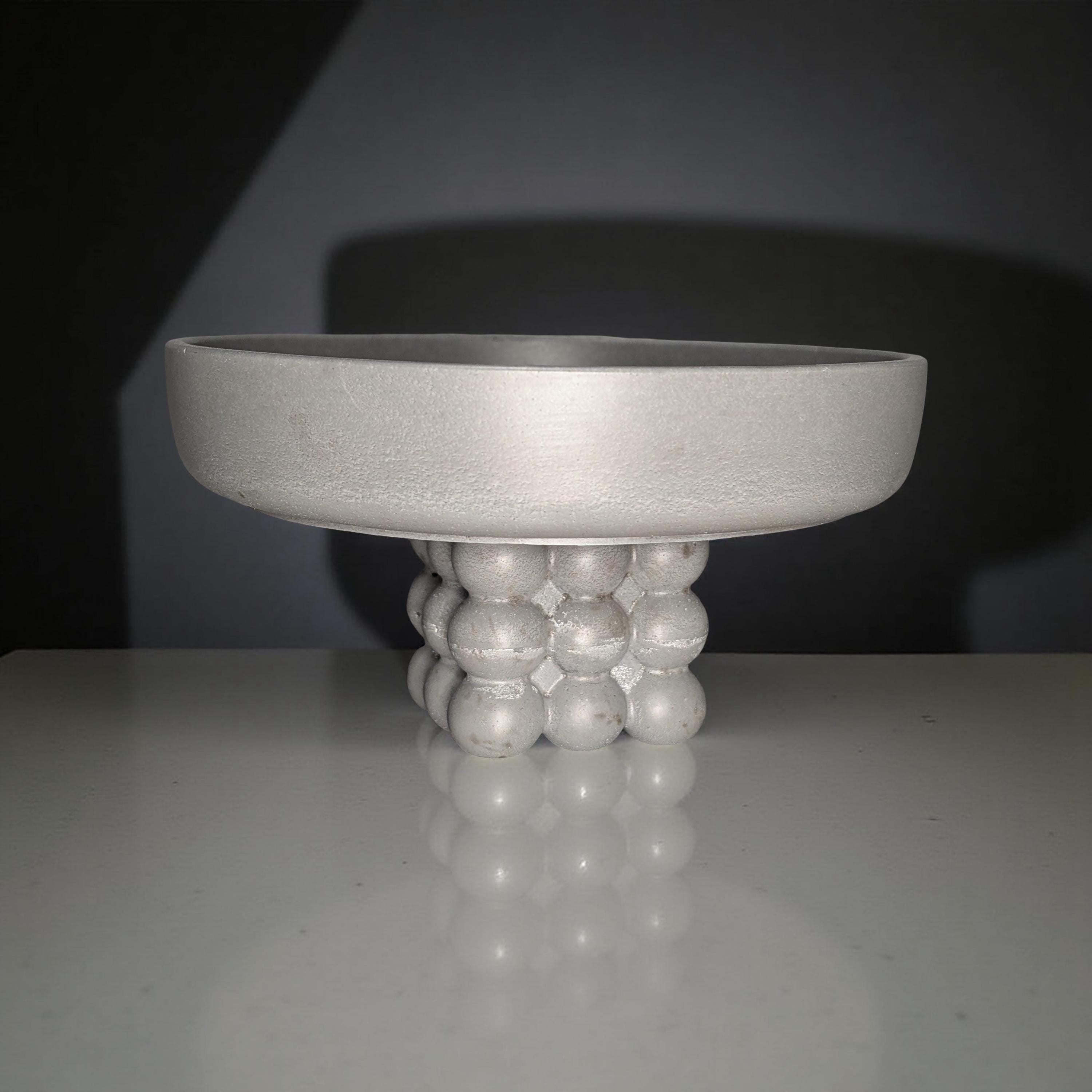 Modern Concrete Pedestal Bowl: Sculptural Orb Base, Minimalist Centerpiece