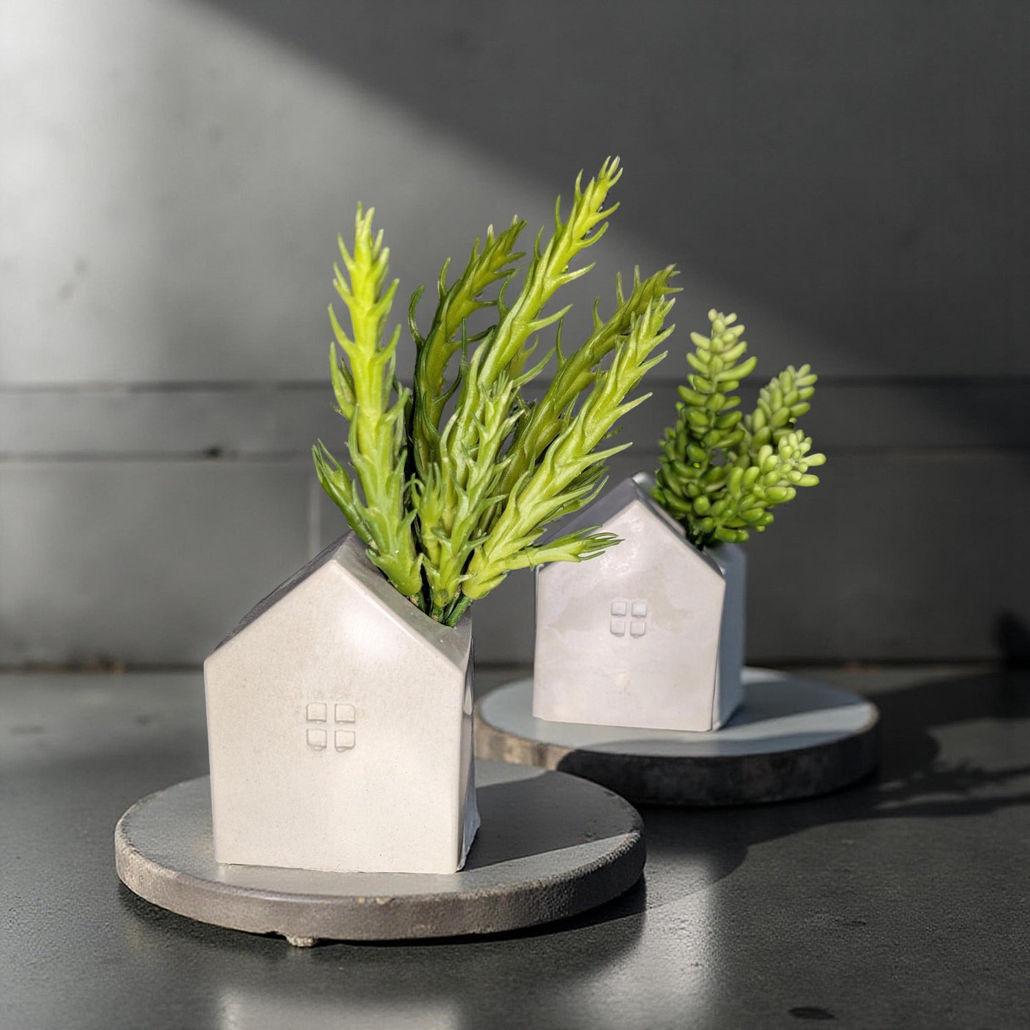 Handmade Concrete House Set | Multi-Use Succulent Planter or Candle Holder | Modern Housewarming Gift | Unique Minimalist Mantel Decor