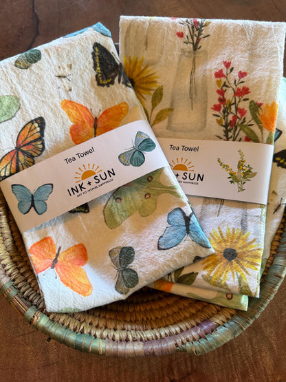 Watercolor Butterfly Tea Towel: Large Cotton Kitchen Decor