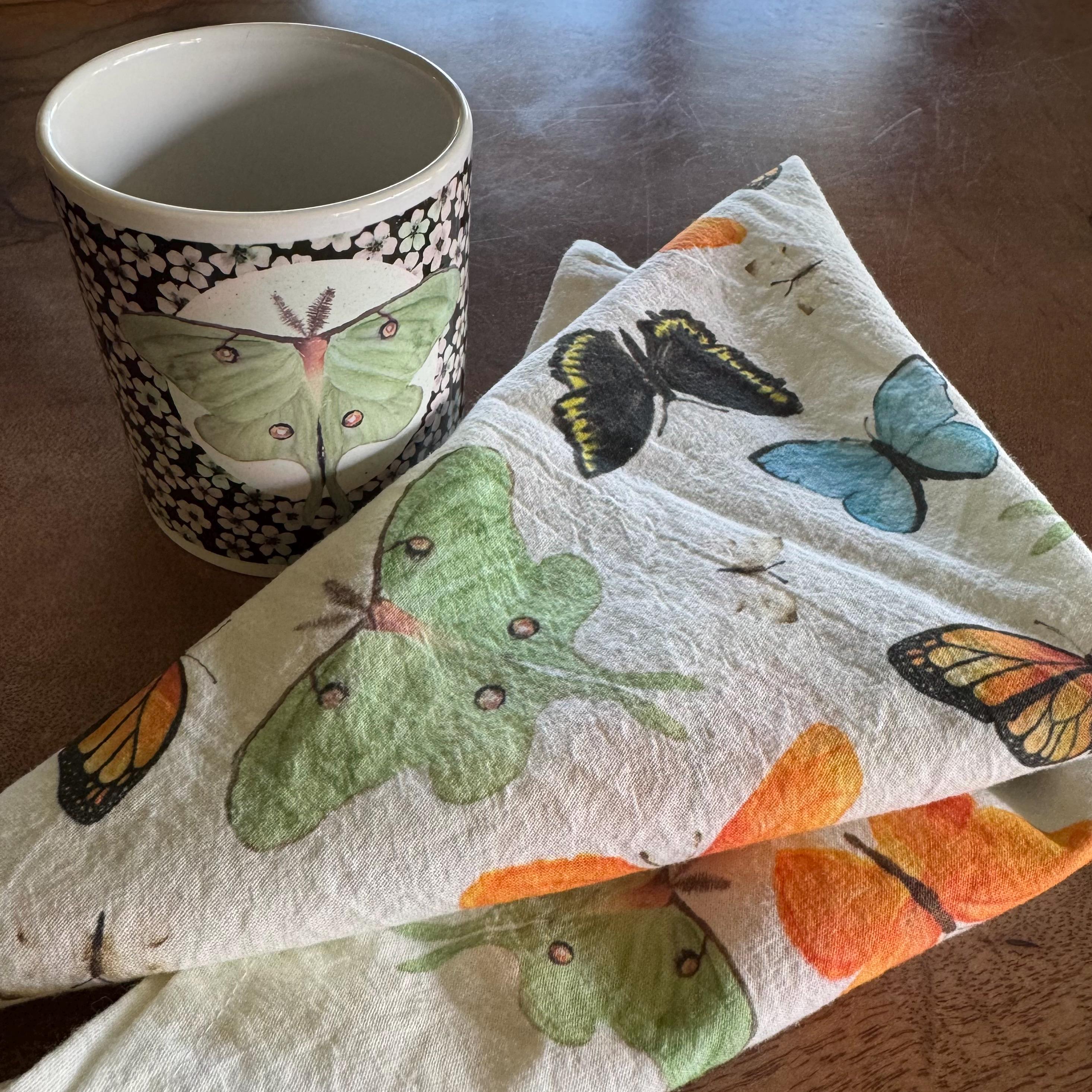 Watercolor Butterfly Tea Towel: Large Cotton Kitchen Decor