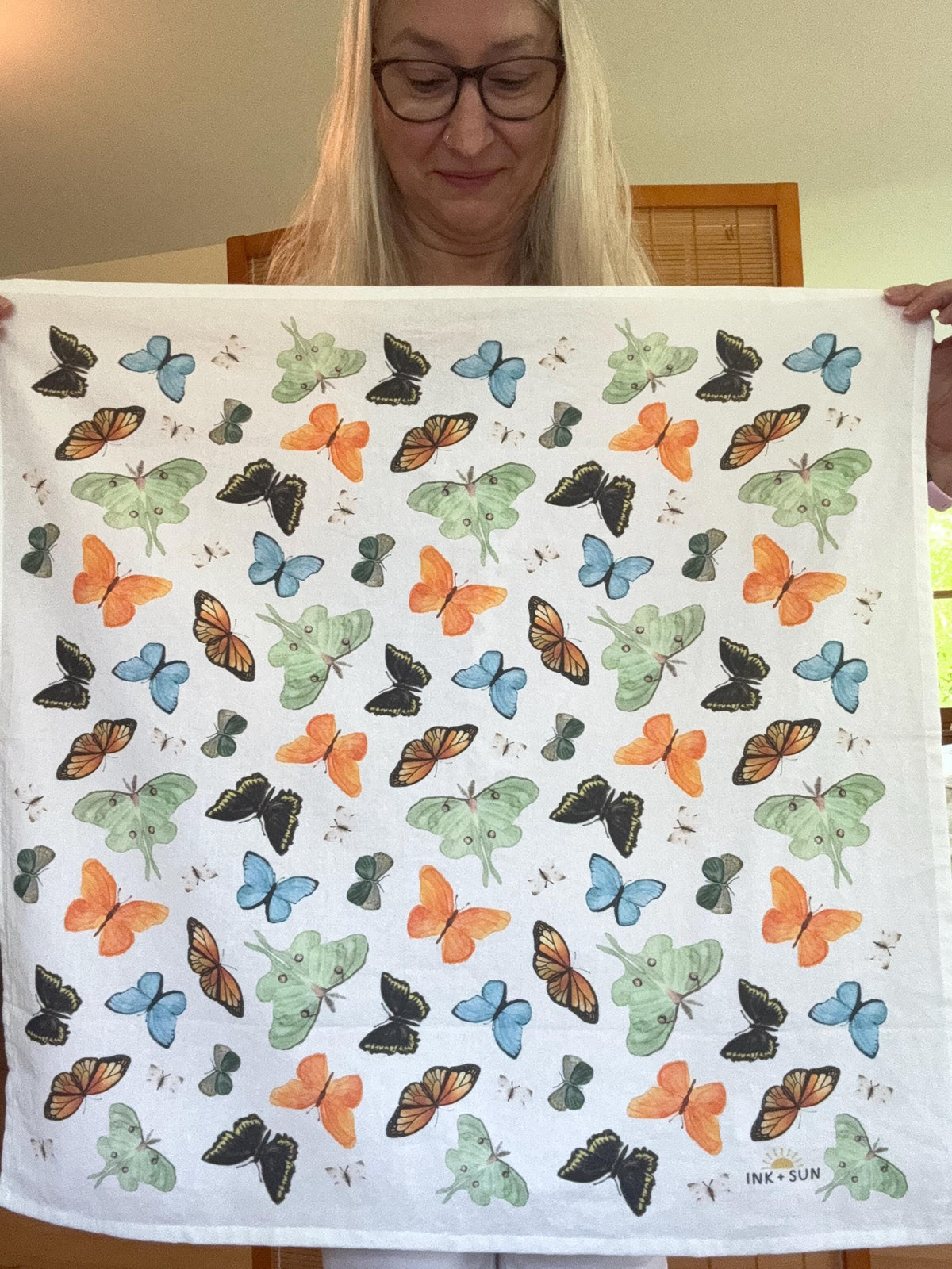 Watercolor Butterfly Tea Towel: Large Cotton Kitchen Decor