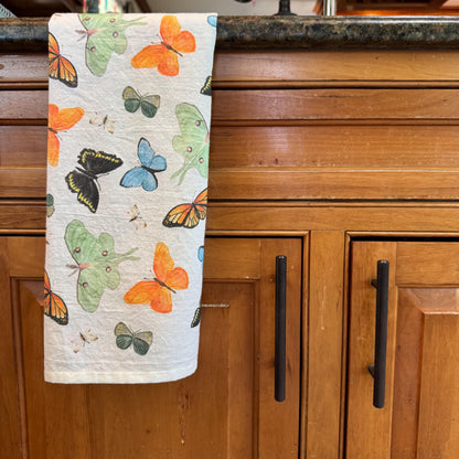 Watercolor Butterfly Tea Towel: Large Cotton Kitchen Decor