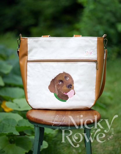Pet Portrait Embroidered Tote handbag/ CrossBody Bag, Handmade - NO AI