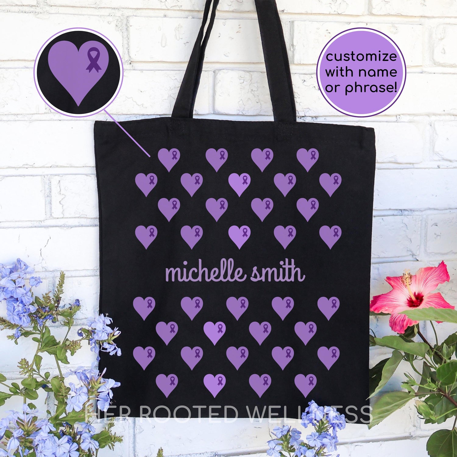 Personalized MCAS Awareness Tote Bag | Custom Support Gift for Mast Cell Activation Syndrome | Customized Name Purple Ribbon MCA Canvas Bag
