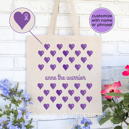 Personalized MCAS Awareness Tote Bag | Custom Support Gift for Mast Cell Activation Syndrome | Customized Name Purple Ribbon MCA Canvas Bag