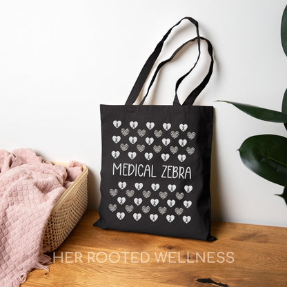 Medical Zebra Awareness Tote Bag | Rare Disease Support Gift | Chronic Illness Warrior Canvas Bag | EDS Zebra Ribbon Cotton Reusable Bag