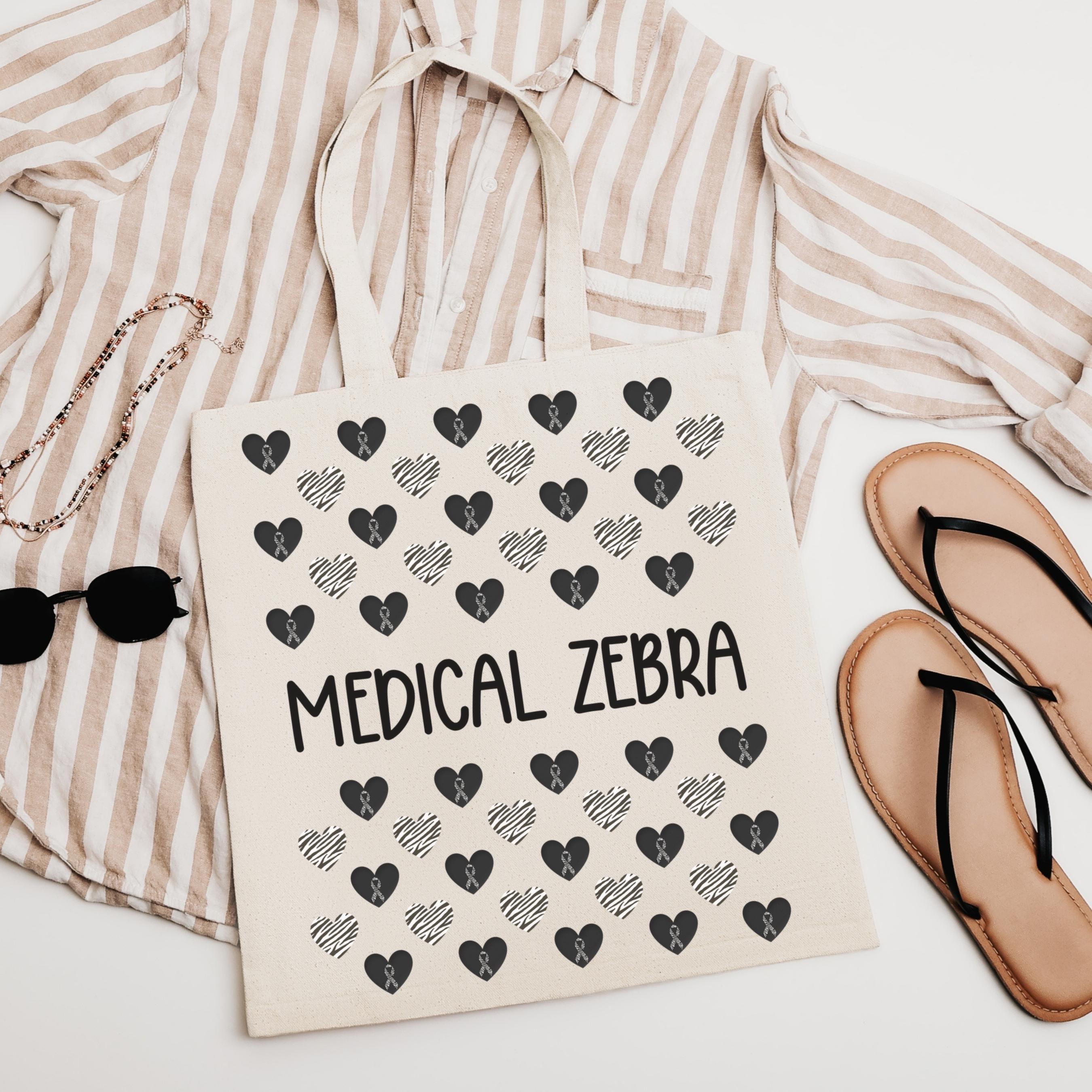Medical Zebra Awareness Tote Bag | Rare Disease Support Gift | Chronic Illness Warrior Canvas Bag | EDS Zebra Ribbon Cotton Reusable Bag
